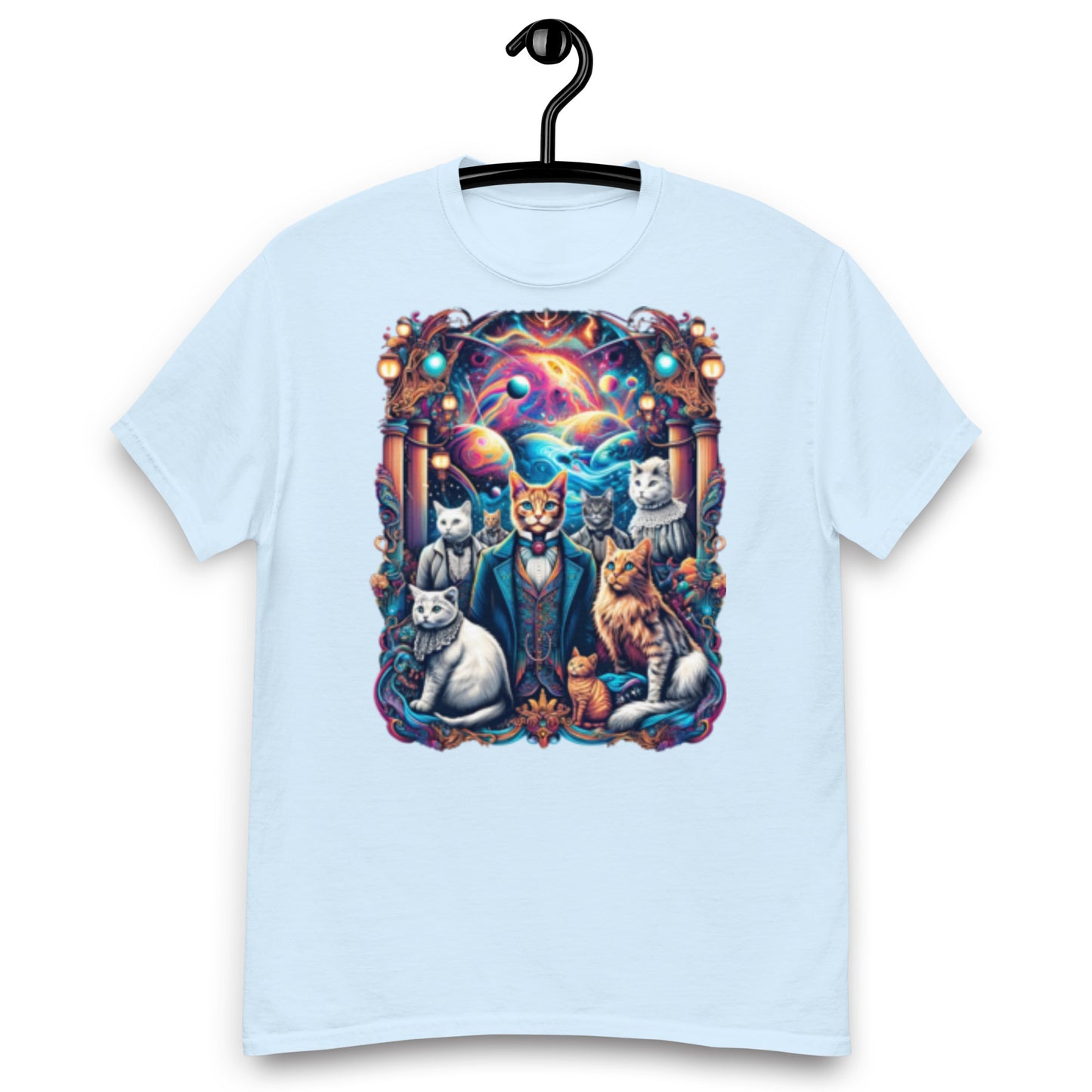 Galactic Aristocats Tee: Unique Cosmic Feline Design, Soft Cotton Unisex T-Shirt