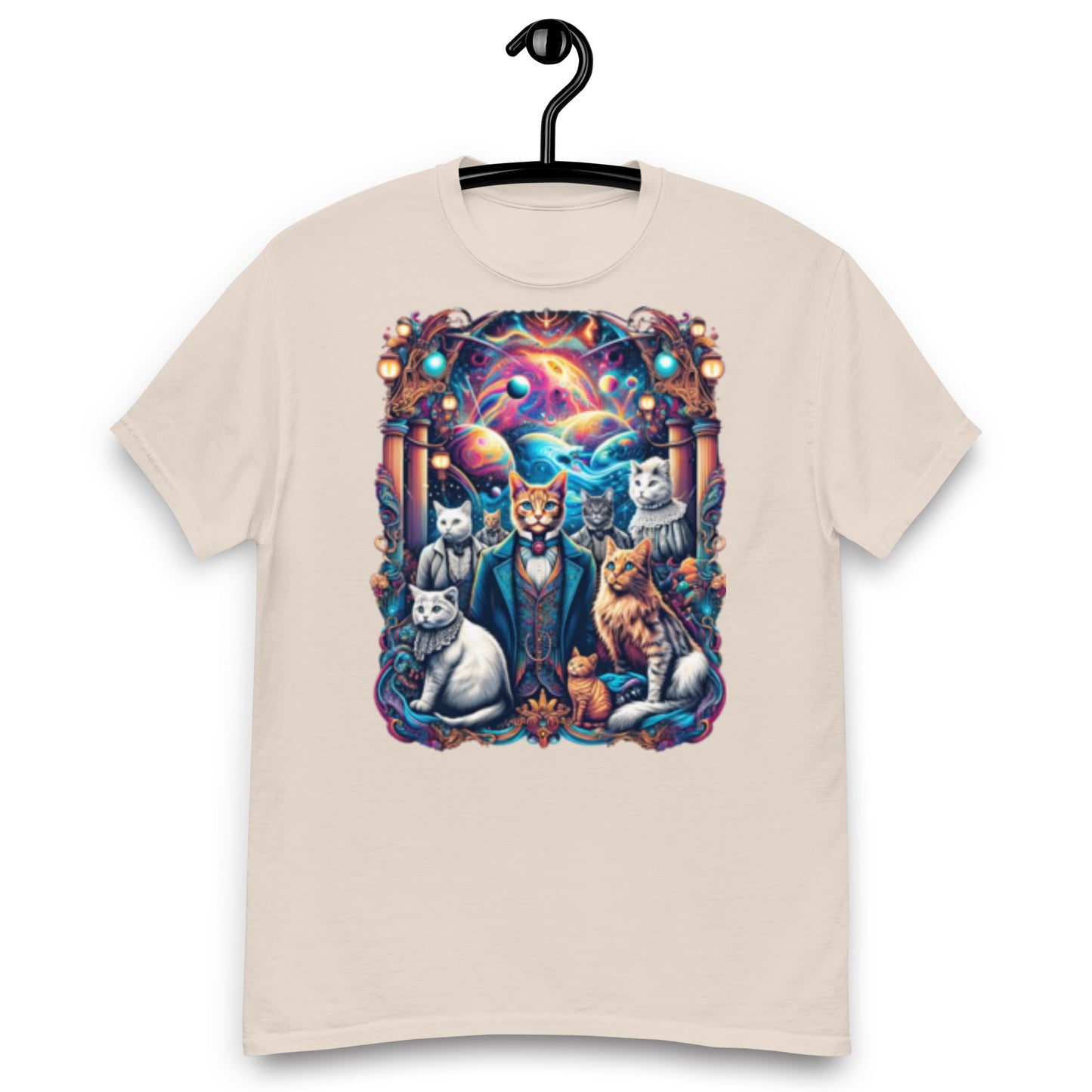 Galactic Aristocats Tee: Unique Cosmic Feline Design, Soft Cotton Unisex T-Shirt