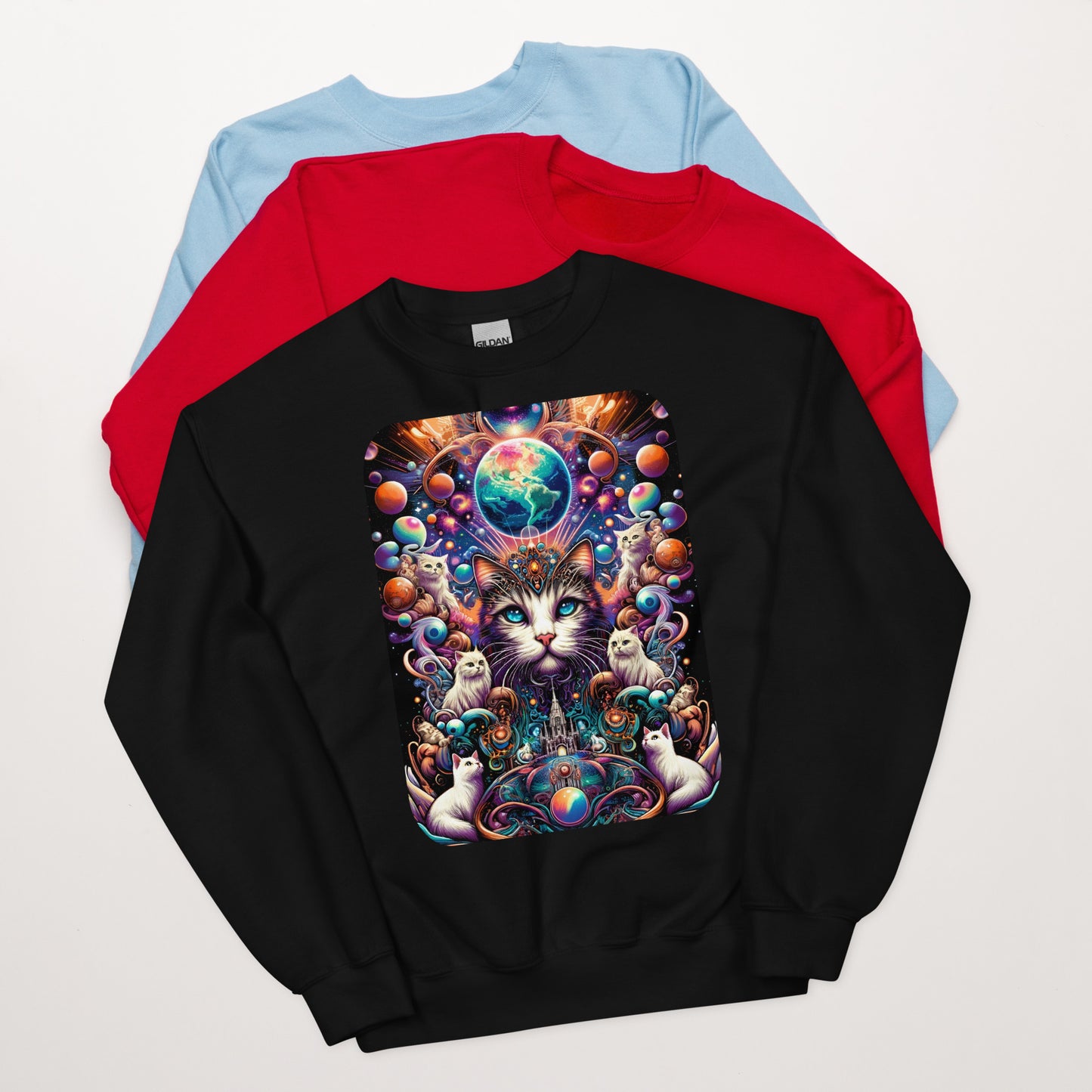 Cosmic Whiskers Unisex Sweatshirt: Warmth Meets Galactic Charm