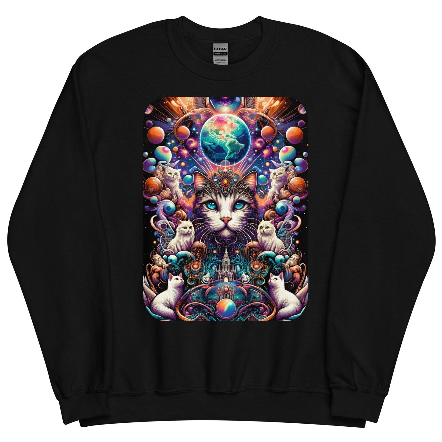 Cosmic Whiskers Unisex Sweatshirt: Warmth Meets Galactic Charm