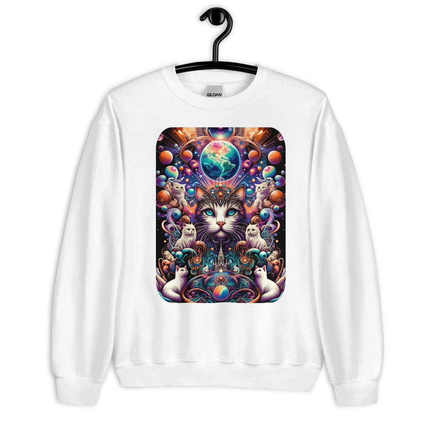 Cosmic Whiskers Unisex Sweatshirt: Warmth Meets Galactic Charm